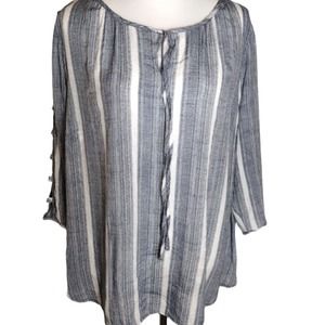 Fred David Peekaboo Shoulder Arm Detail Women's 1X Tie Front Blouse